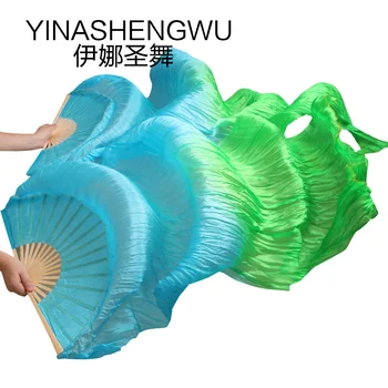 1 Pereche de Dans Fanii Bambus Coaste Mătase Naturală Performanță Etapă Recuzită Colorant Fanii Femei Belly Dance Mătase Fanii turcoaz +verde