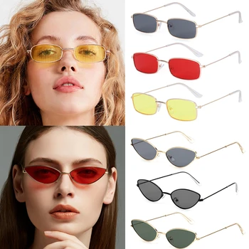Protecție UV400 Coreea de Mici, Ovale ochelari de Soare pentru Femei Brand Nuante Clasice Bomboane de Culoare de Metal Dreptunghiulară Ochelari de Soare Ochelari