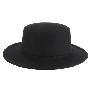 NOUA Moda Luntraș Plat Pălării de Top Pentru Femei, Bărbați Simțit Margine Largă Fedora Pălărie Neagră Panama Jazz Capac Doamnă Elegant Bowler