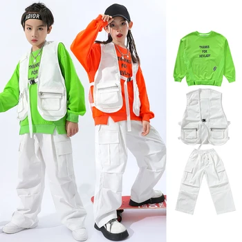 Street Dance Costum de Scenă Copii Haine Hip Hop Portocaliu/Verde Topuri Largi Pantaloni de Marfă Streetwear Kpop Dans Jazz Tinuta YS4459