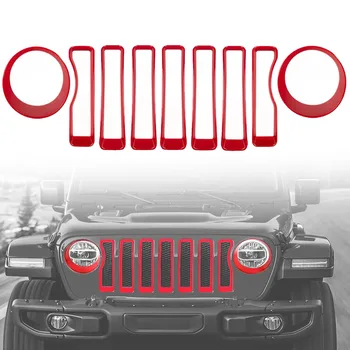 9pcs Grila Fata Mesh Grill Introduce + Faruri Transforma Lumina Rama Capac Ornamental de Styling pentru Jeep Wrangler JL JLU 2018-2021