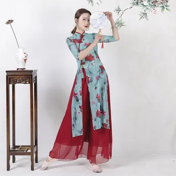Dans Oriental Rochie Chineză Stil De Dans Clasic Femei Femei Rochie Plasă Transparentă Cheongsam Cămașă De Dans Clasic De Îmbrăcăminte
