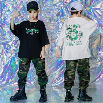 Copil Kpop Hip Hop Haine Supradimensionate Tricou Top Camo Streetwear Militare Tactice Pantaloni de Marfă pentru Fată Băiat de Dans Costum de Haine
