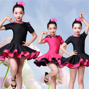 Rochii pentru copii pentru fete bal rochie de dans latino concurs maneca scurta scenă costume copii practică clothi