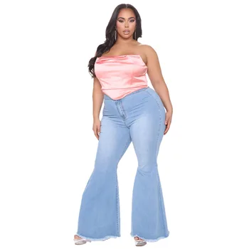 Plus Dimensiunea Îmbrăcăminte pentru Femei Blugi cu Talie Înaltă Trunchiate Pantaloni Slim Largi Picior Plus Dimensiune Bordurare Jeans de Culoare Solidă Ușoară Strech 5XL