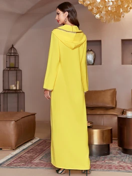A804 nou luminos galben cu gluga rochie loc fusta lunga rochie de primăvară excursie