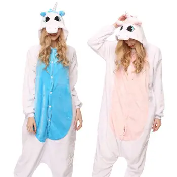 2019 Iarna Femei Kigurumi Onesie Unicorn Roz Seturi De Pijamale Drăguț Unicornio Animal Pijama, Cămașă De Noapte Calda Cu Gluga Costum Sleepwear