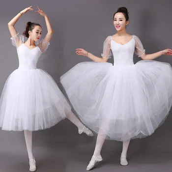 Balet Clasic, Balet Balet Alb Femei Rochie De Dantelă Cu Maneci Lungi Tul De Performanță Fusta De Balet De Practică