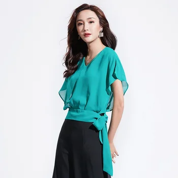 Femei Topuri de Vara 2019 Sifon Maneca Scurta, Haine de Lucru Dantela Cămașă de sex Feminin Topuri de Cultură coreeană Femeie de Moda de Îmbrăcăminte DD2120