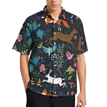 Mystic Forest Beach Cămașă De Sex Masculin De Paduri Fox Imprimare Tricouri Casual Hawaiian Grafic Bluze Cu Mâneci Scurte Streetwear Îmbrăcăminte Cadou