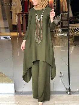 ZANZEA Solid Musulman Seturi de sex Feminin Loose Pant Maneca Lunga O-Neck Bluza de Moda de Epocă Islamic Îmbrăcăminte Casual, Costum Petrecere 2022